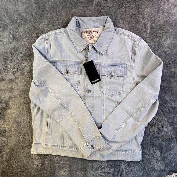 True Religion Jean Jacket Mens Large Denim Jesse SN Trucker New - Picture 1 of 13